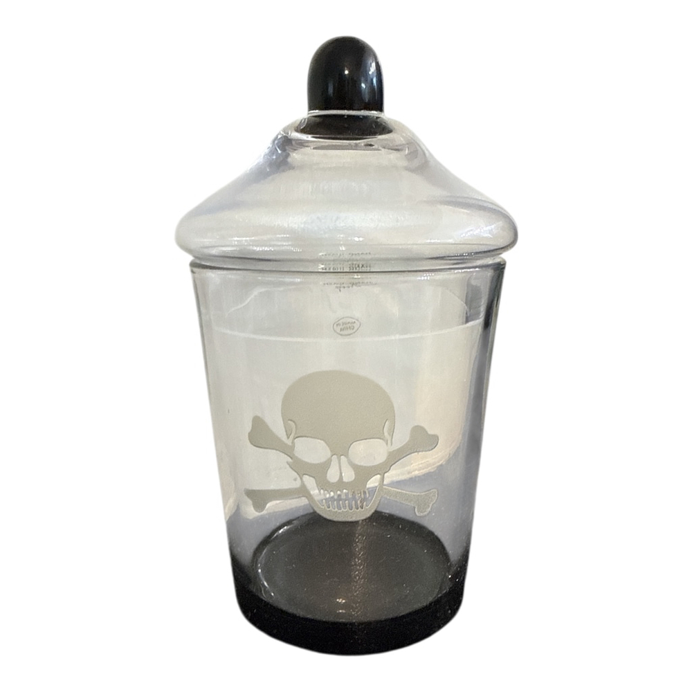 Apothecary Jar Etched Skull Head 8"H x $" W